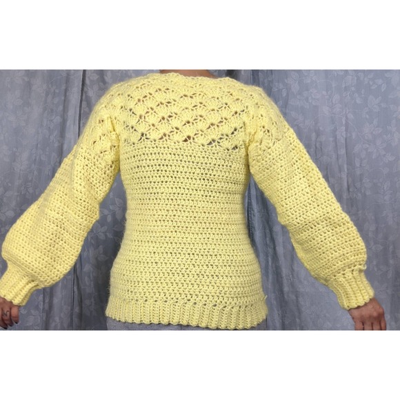 Handknit Vibrant Yellow Chunky Knit Sweater M - Picture 2 of 4